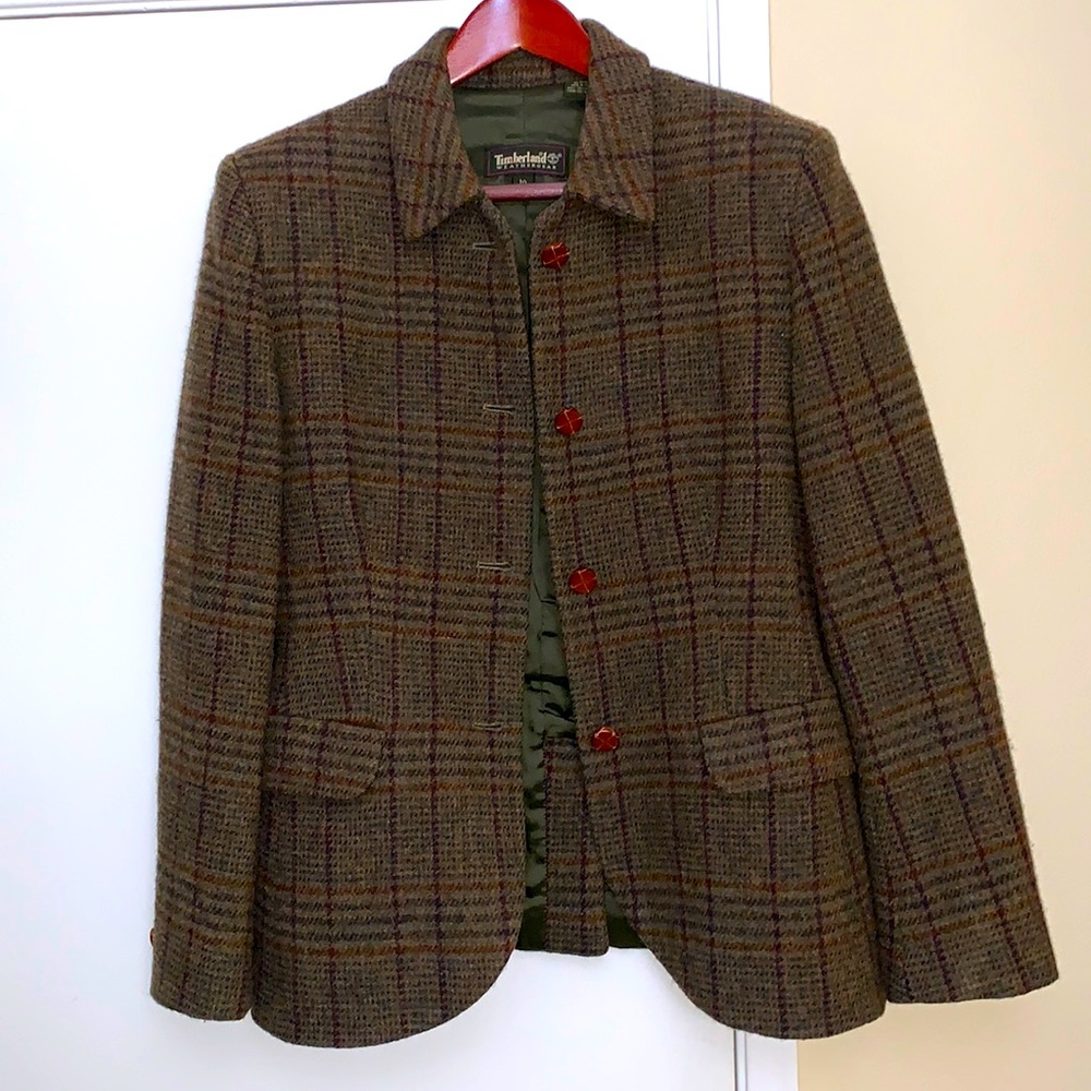 Vintage Timberland weather gear 100% plaid wool blazer in size 10